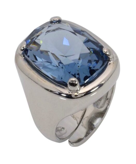 Anillo Swarovski verde y violeta de plata bañada en rodio