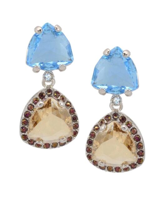 Pendientes de fiesta azules y marrones de plata de ley rodinada