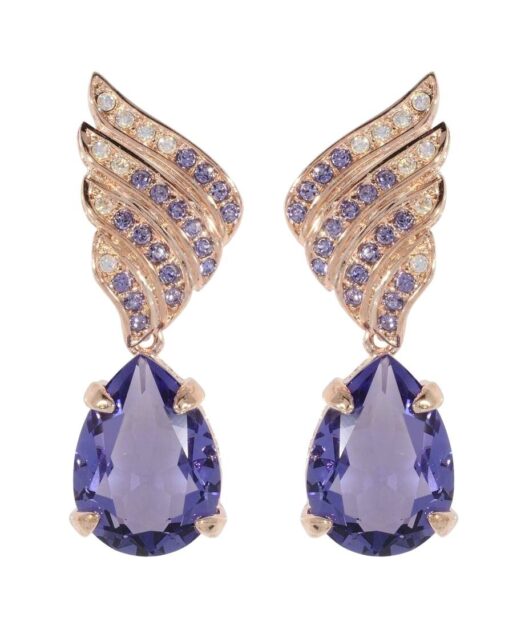 Pendientes de fiesta rosas y violetas de plata de ley con cristales Swarovski