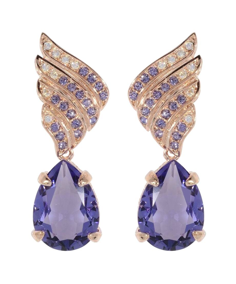 Pendientes de fiesta rosas y violetas de plata de ley con cristales Swarovski