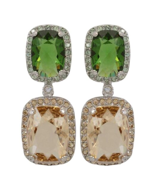 Pendientes de fiesta verdes y marrones de plata de ley rodinada