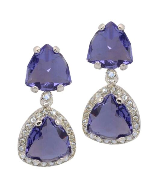 Pendientes fiesta blancos y violetas de plata rodinada con cristales Swarovski