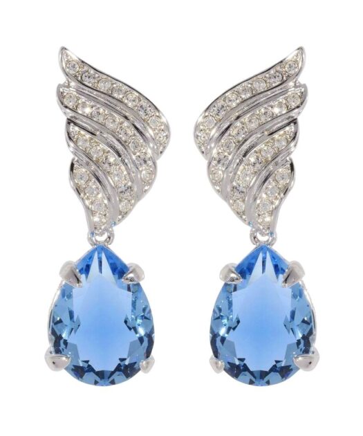 Pendientes fiesta con lágrima azul de plata de ley rodinada y Swarovski Elements