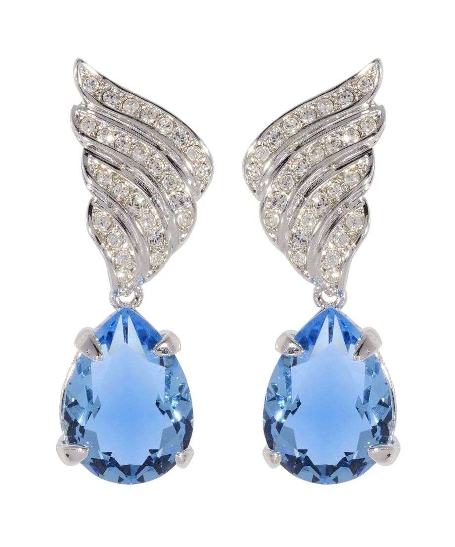 Pendientes fiesta con lágrima azul de plata de ley rodinada y Swarovski Elements