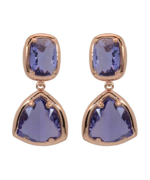 Pendientes fiesta con Swarovski Elements violetas de plata de ley bañada en oro rosa