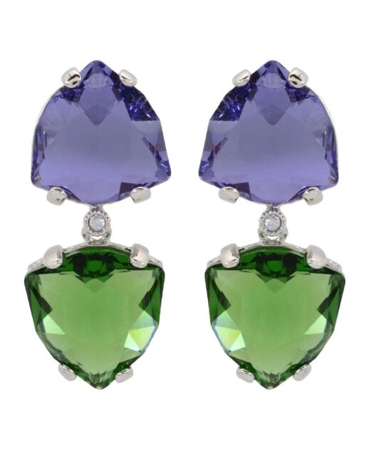 Pendientes fiesta de plata verdes y violetas con Swarovski Elements