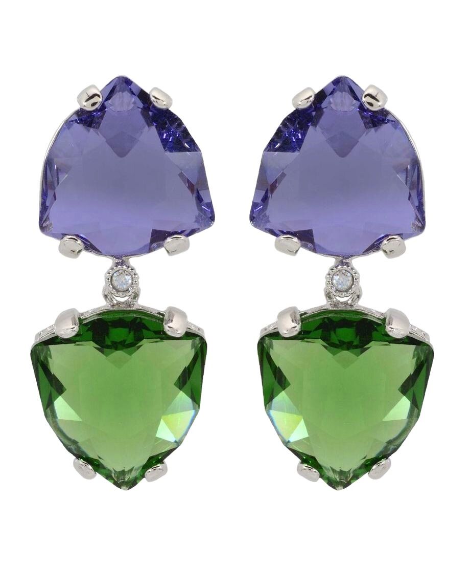 Pendientes fiesta de plata verdes y violetas con Swarovski Elements