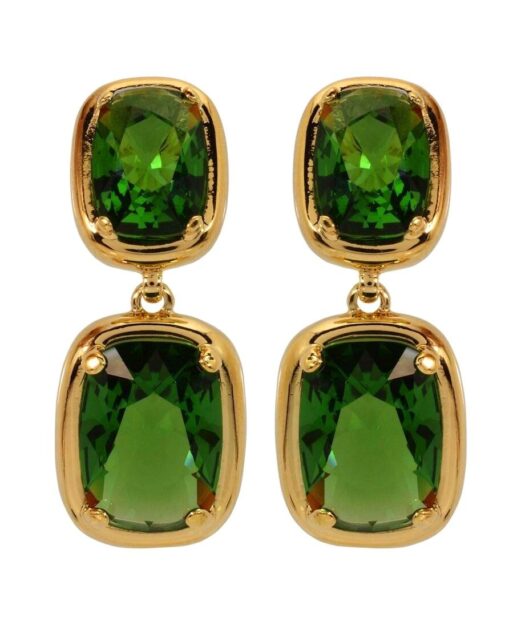 Pendientes fiesta en tonos verdes de plata de ley con baño de oro amarillo