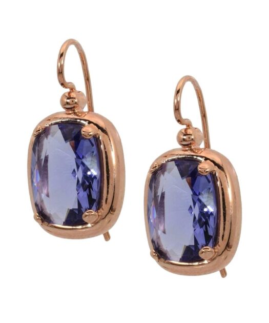 Pendientes fiesta morados de plata bañada en oro rosa