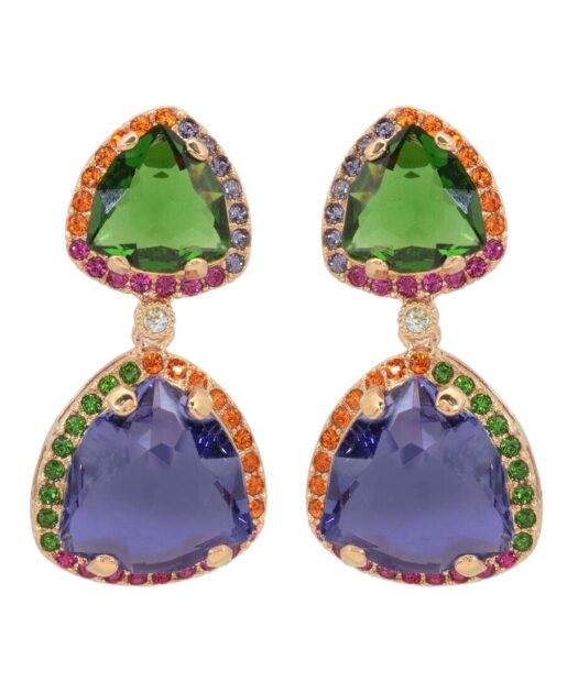 Pendientes fiesta multicolor de plata de ley con baño de oro rosa