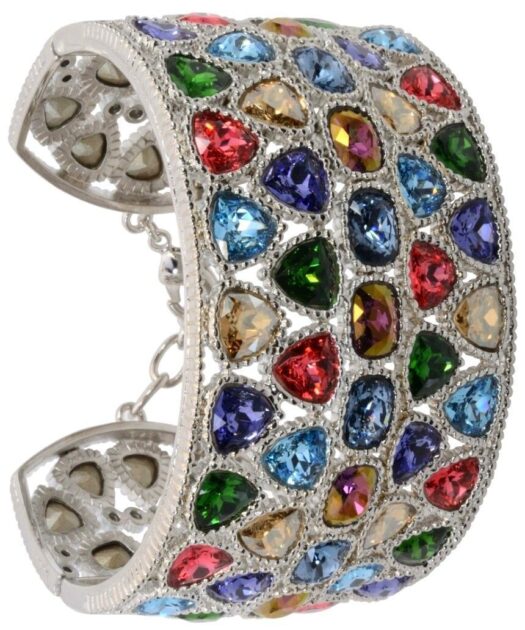 Brazalete ancho plata con cristales Swarovski en varios colores