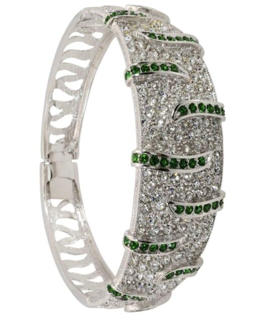 Brazalete de cristales Swarovski verdes y blancos en plata de ley rodinada