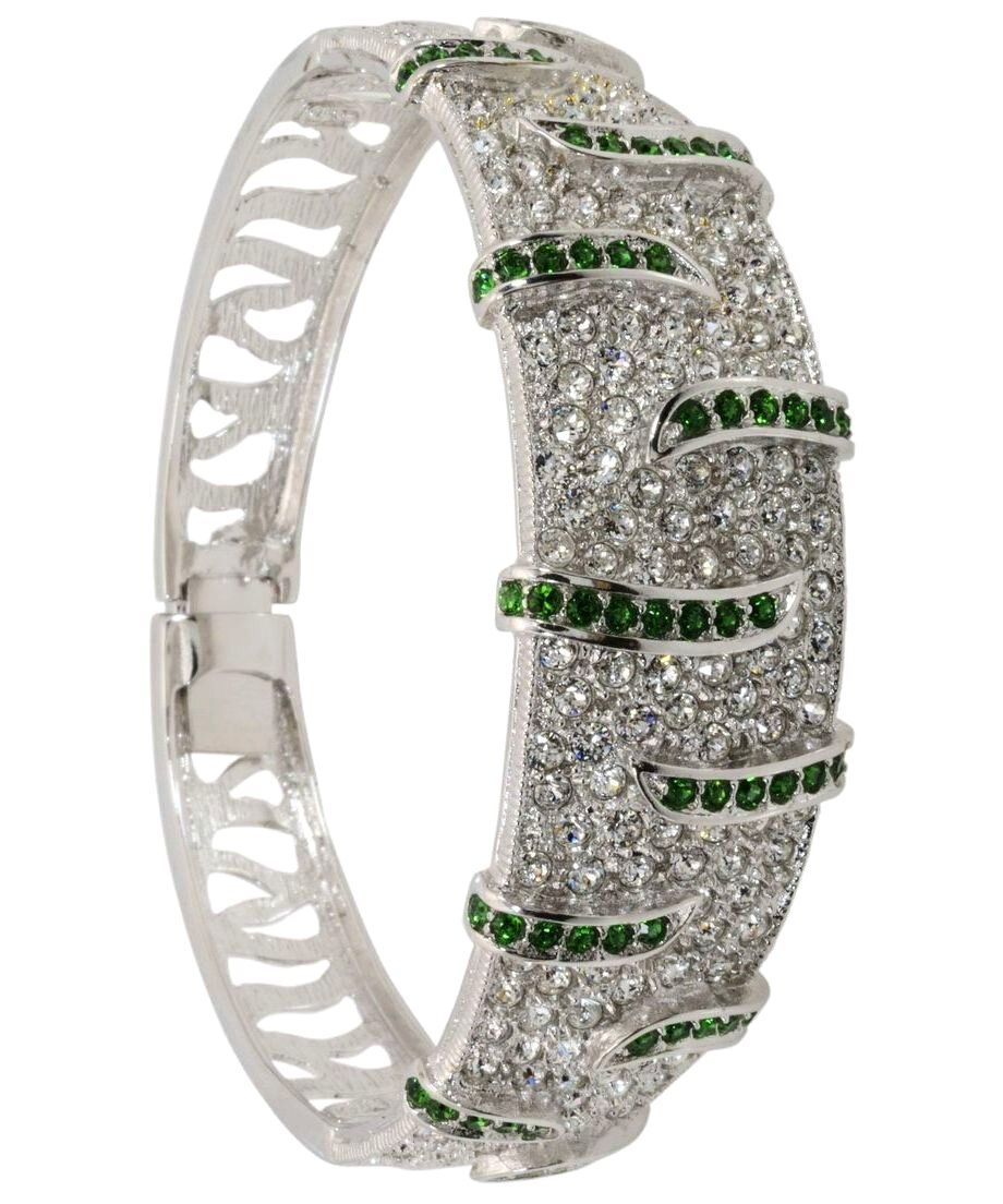 Brazalete de cristales Swarovski verdes y blancos en plata de ley rodinada Brazalete de cristales Swarovski verdes y blancos en plata de ley rodinada