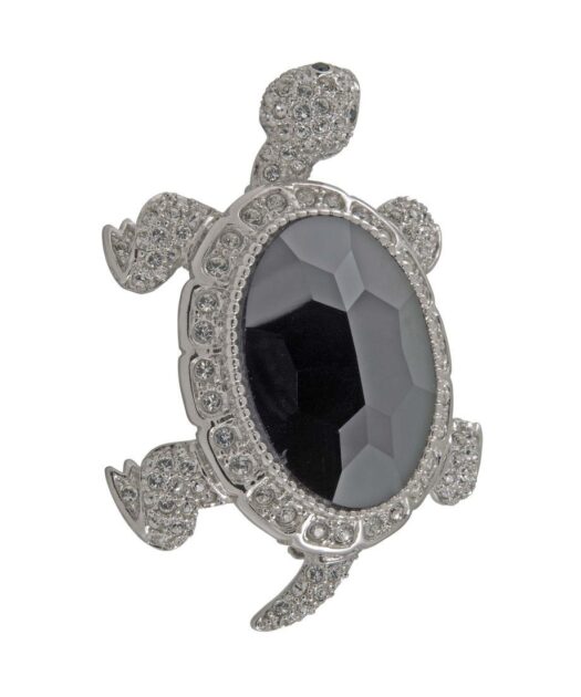 Broche Tortuga de plata bañada en rodio y cristales de Swarovski en tonos blancos y negros