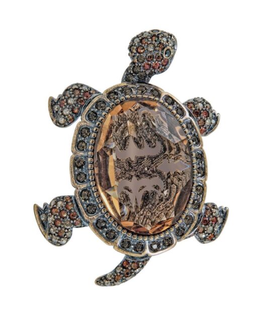 Broche Tortuga de plata bañada en oro vintage y cristales de Swarovski en tonos marrones