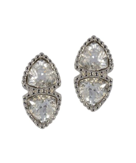 Pendientes blancos con dos cristales Swarovski de plata de primera ley rodinada