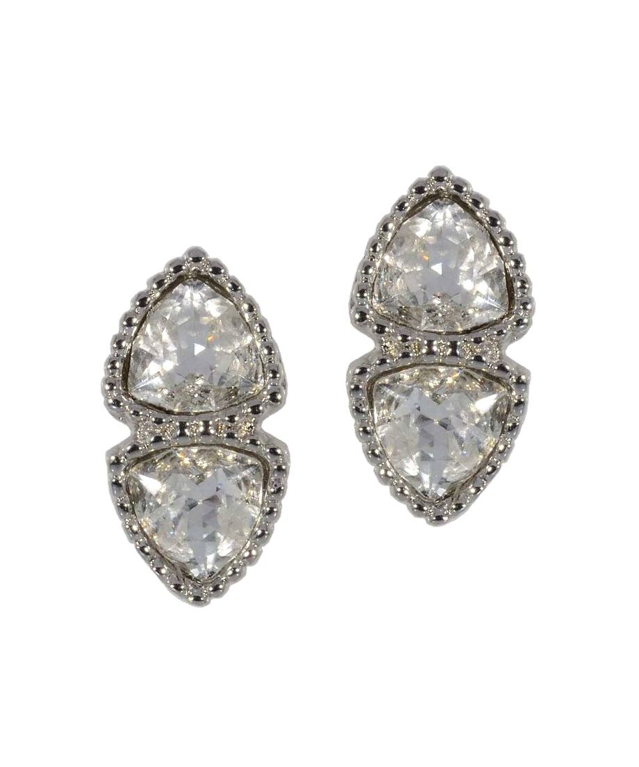 Pendientes blancos con dos cristales Swarovski de plata de primera ley rodinada