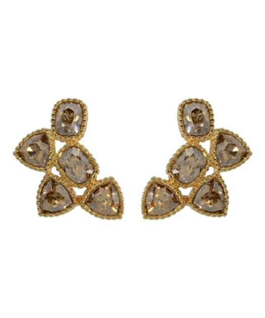 Pendientes con cinco cristales Swarovski marrones de plata bañada en oro amarillo