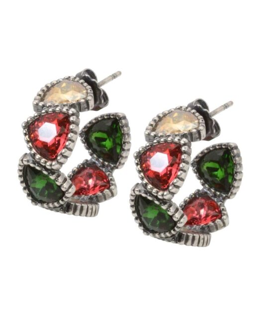 Pendientes de aro de tres colores fabricados en plata de ley