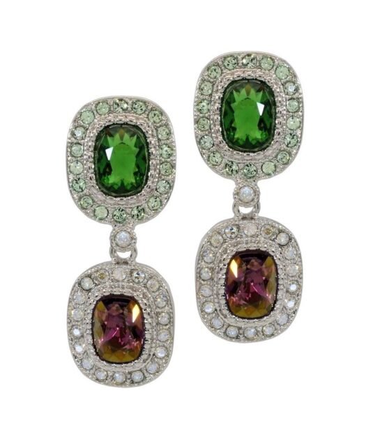 Pendientes de fiesta con doble roseta de plata rodinada con Swarovski