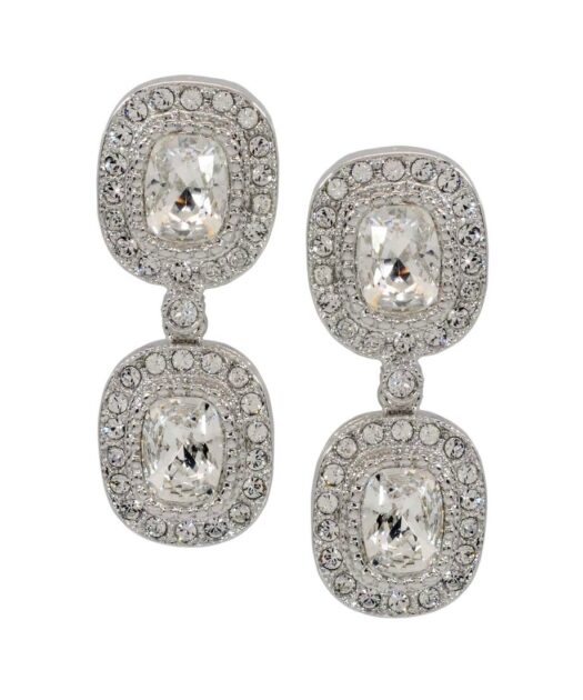 Pendientes fiesta de rosetas brillantes fabricados en plata rodinada