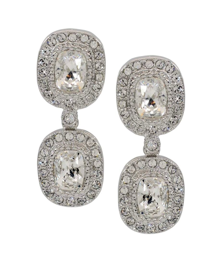 Pendientes fiesta de rosetas brillantes fabricados en plata rodinada