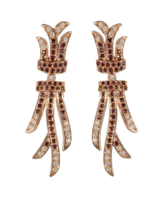 Pendientes largos filigrana en oro rosa de plata de ley con cristal Swarovski