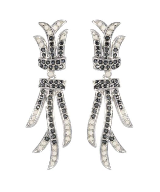 Pendientes largos filigrana en plata de ley rodinada con Swarovski Elements