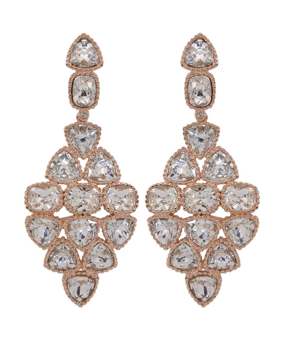 Pendientes largos rosas con cristales blancos de plata de ley