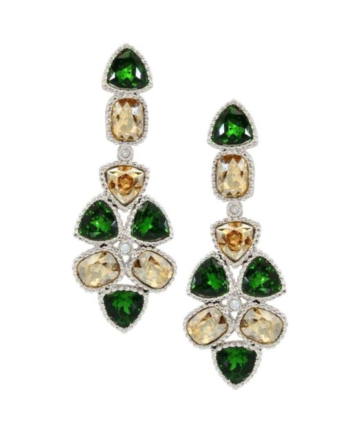 Pendientes largos verdes y marrones de plata rodinada