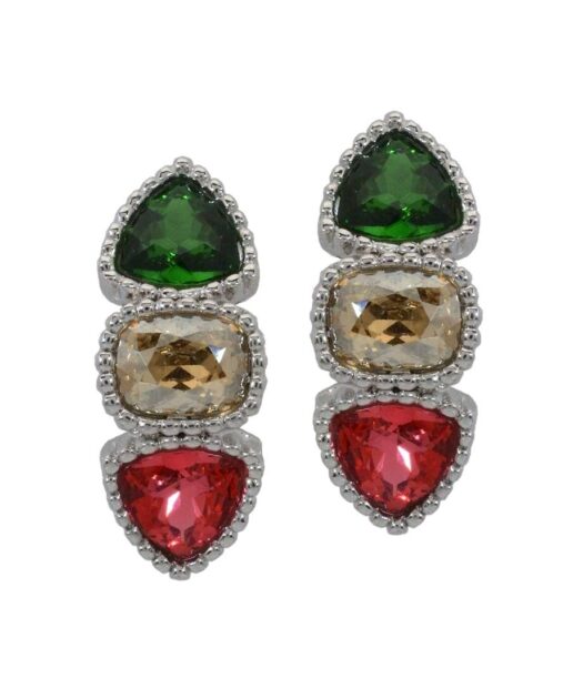 Pendientes rodinados de tres colores fabricados en plata de ley