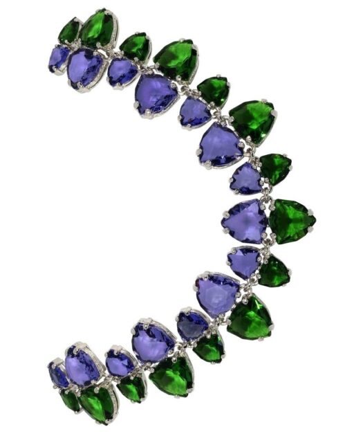 Collar fiesta verde y violeta de plata de ley rodinada