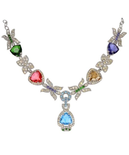 Collar novia de colores de plata rodinada con cristales Swarovski
