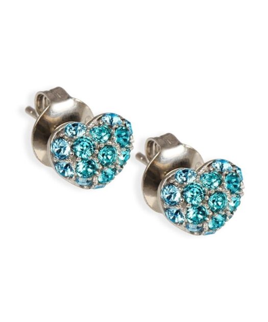Pendientes corazón azul fabricado en plata rodinada con Swarovski