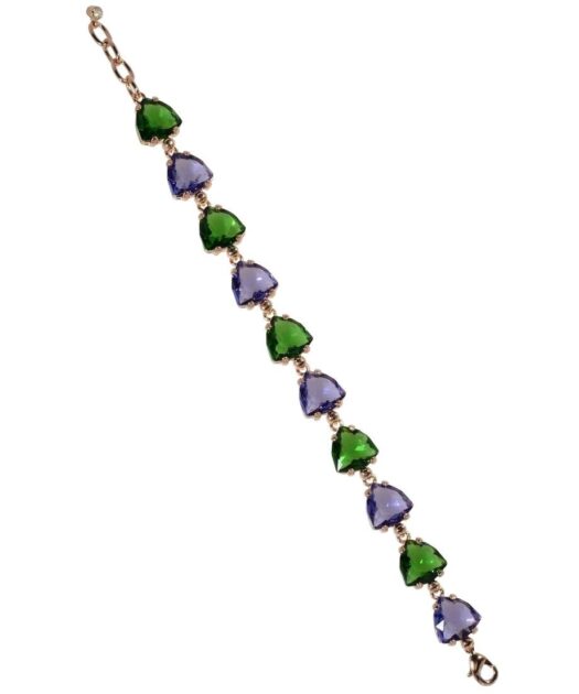 Pulsera fiesta verde y violeta de plata de ley con un baño de oro rosa
