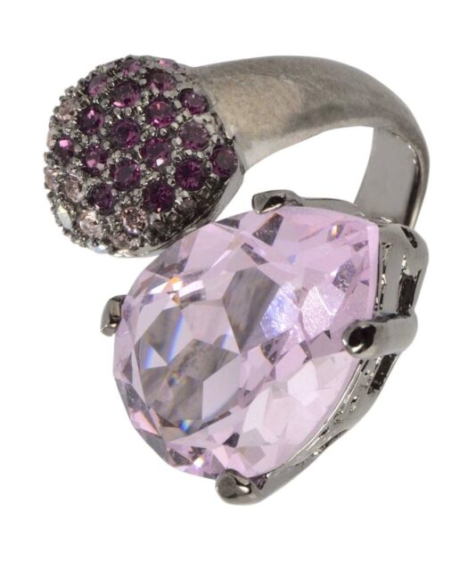 Anillo abierto malva y violeta de plata bañada en rutenio