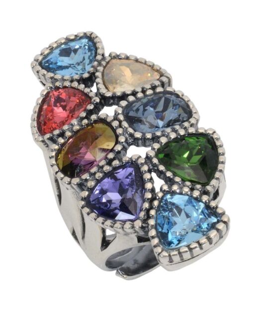 Anillo alargado de colores de plata de ley con Swarovski