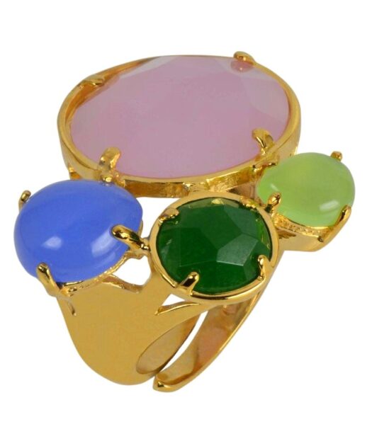 Anillo alegría con cuatro piedras multicolor de plata dorada
