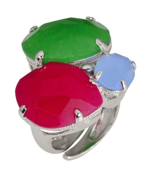 Anillo Alegría con tres cristales Swarovski mate en varios tonos de plata de primera ley bañada en rodio de Máximo Betro.