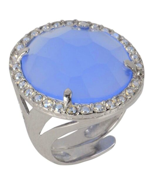 Anillo Alegría con cristales Swarovski azul pálido de plata de primera ley bañada en rodio