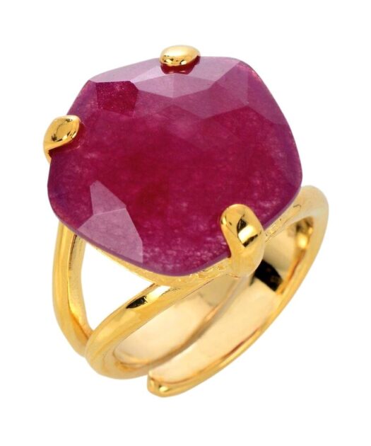 Anillo con piedra morada de plata bañada en oro rosa