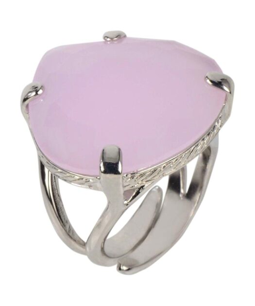 Anillo con piedra rosa de plata bañada en rodio