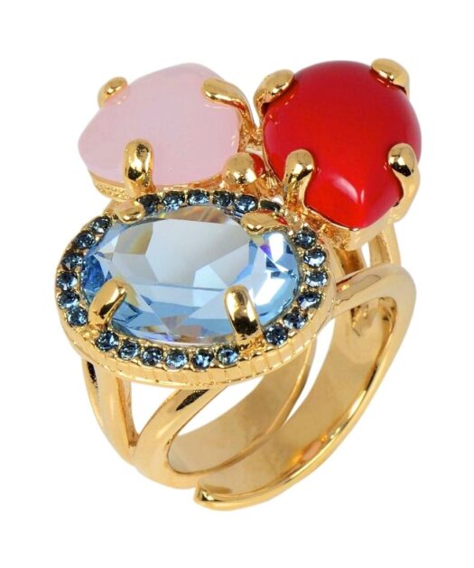 Anillo con piedras naturales y Swarovski Elements de plata bañada en oro rosa