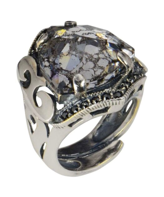 Anillo cristal negro Swarovski de plata de ley rodinada