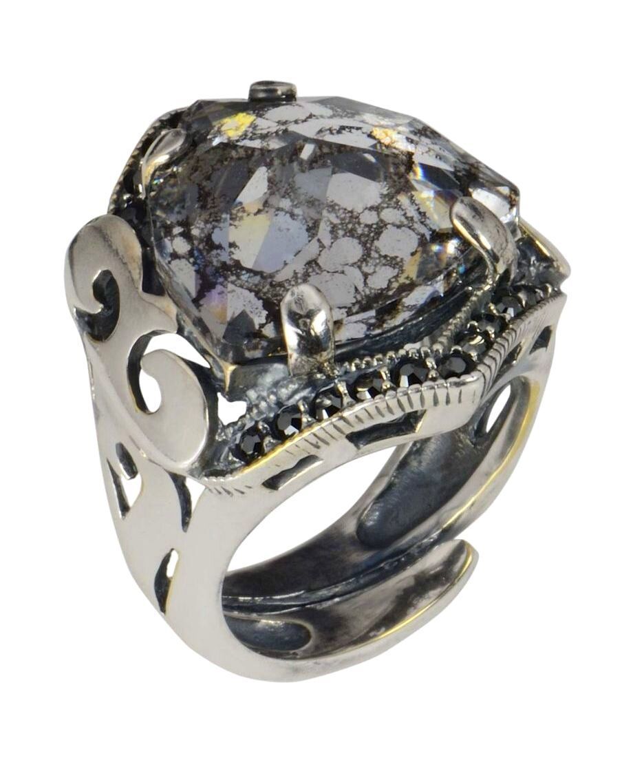 Anillo cristal negro Swarovski de plata de ley rodinada Anillo cristal negro Swarovski de plata de ley rodinada