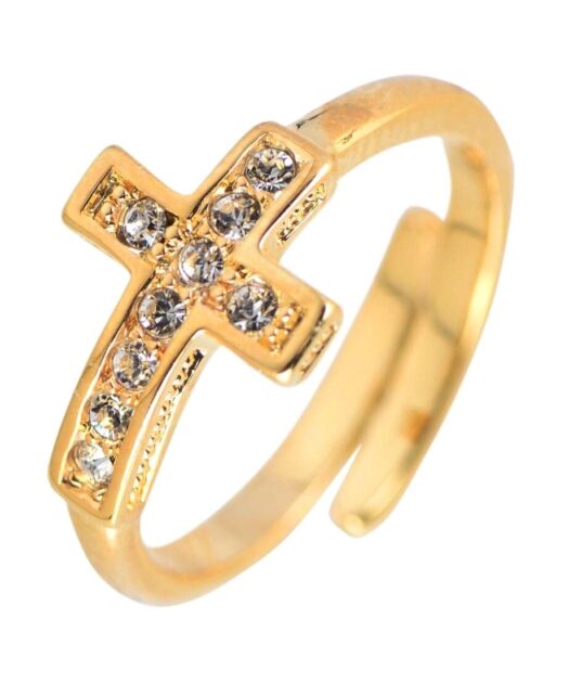 Anillo cruz con cristales Swarovski en plata de ley bañada en oro