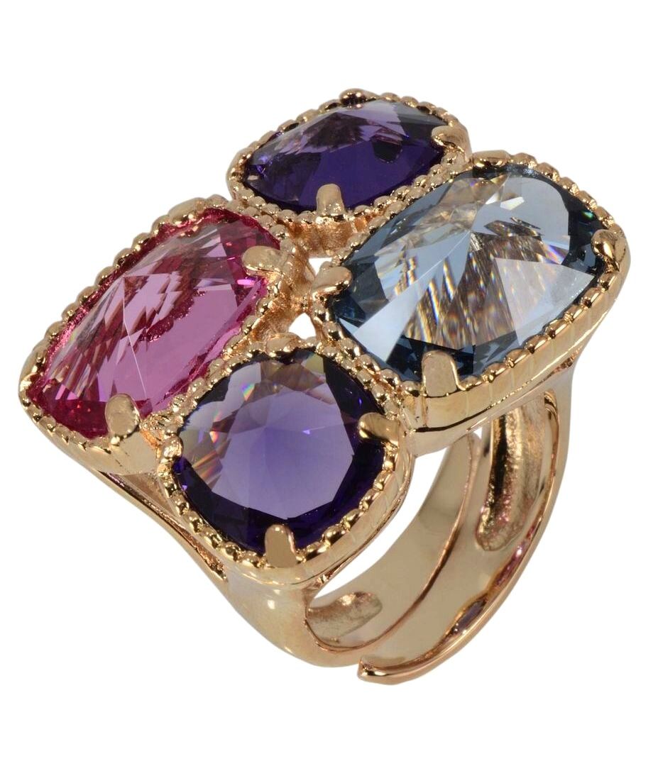 Anillo cuatro cristales Swarovski de plata bañada en oro rosa