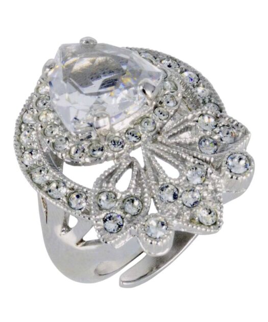 Anillo de boda con cristales Swarovski de plata de ley rodinada