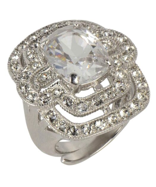 Anillo de boda princesa en plata de ley rodinada con Swarovski Elements