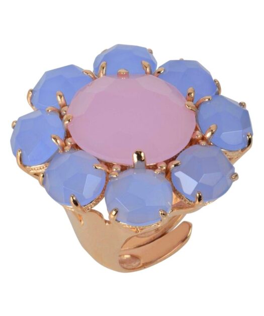Anillo de piedras naturales en forma de flor de plata de primera ley bañada en oro rosa